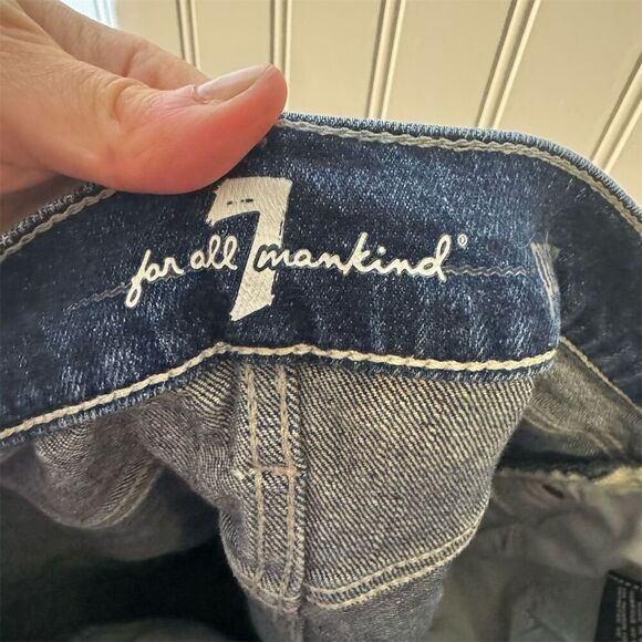 7 for all Mankind Paxtyn High Rise Distressed Skinny Jeans Blue 30 Dark Wash - Picture 6 of 10